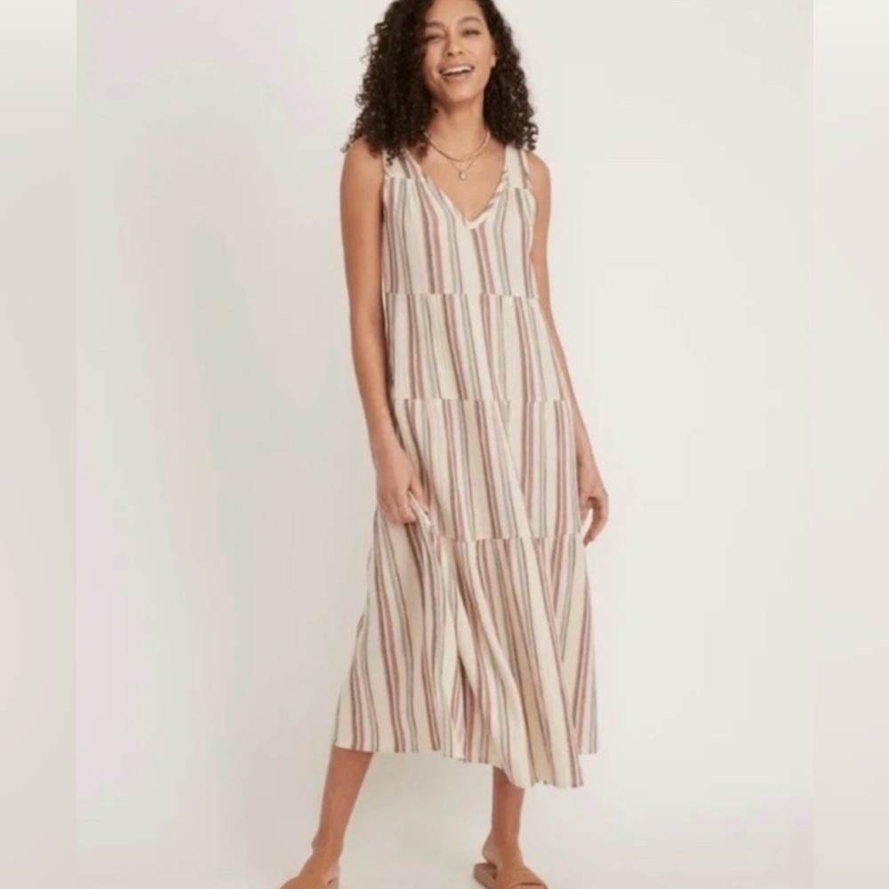 Marine Layer Corinne Multicolor Striped Tiered Maxi Dress Size Large